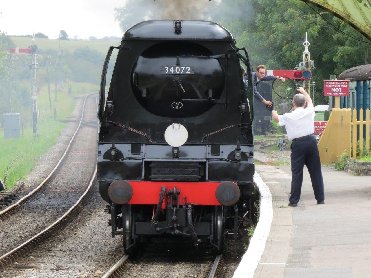 34072 at Corfe Castle in 2020