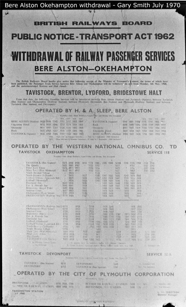 Bere Alston to Okehampton withdrawal of service poster
